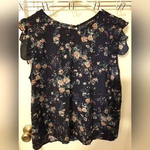 Blue floral chiffon blouse
